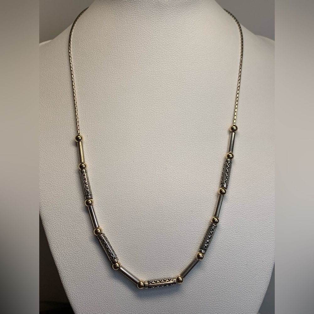 Silpada Vintage Sterling Silver & Gold MEGIDO Tube & Bead Slide Chain Necklace